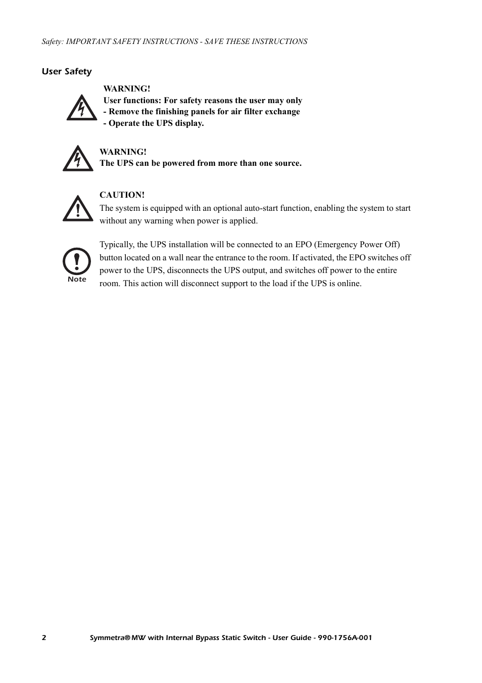User safety | American Power Conversion Bypass Static User Manual | Page 8 / 56