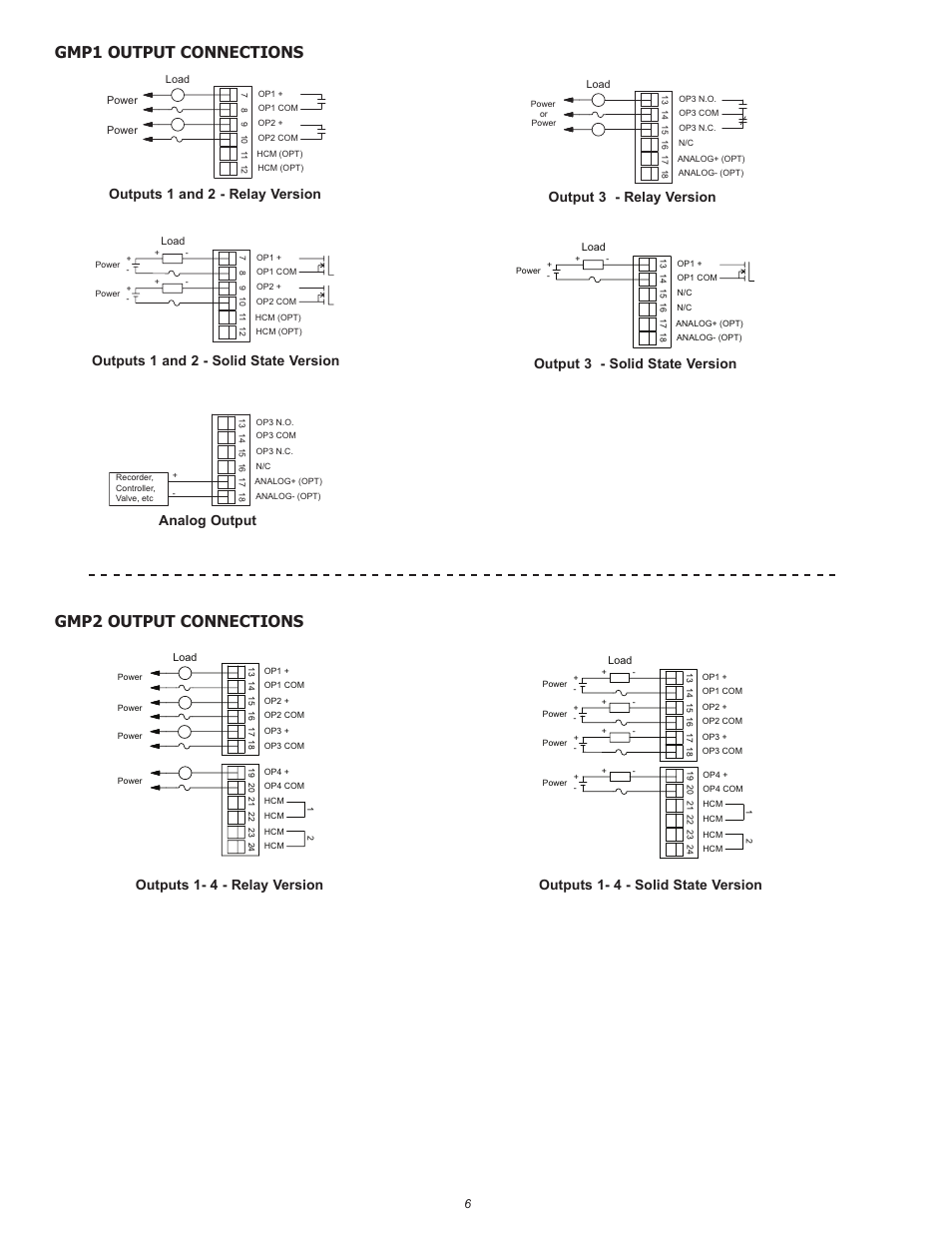 Gmp1 output connections, Gmp2 output connections, Output 3 - relay version | Red Lion GMPID Single and Dual PID Modules User Manual | Page 6 / 8