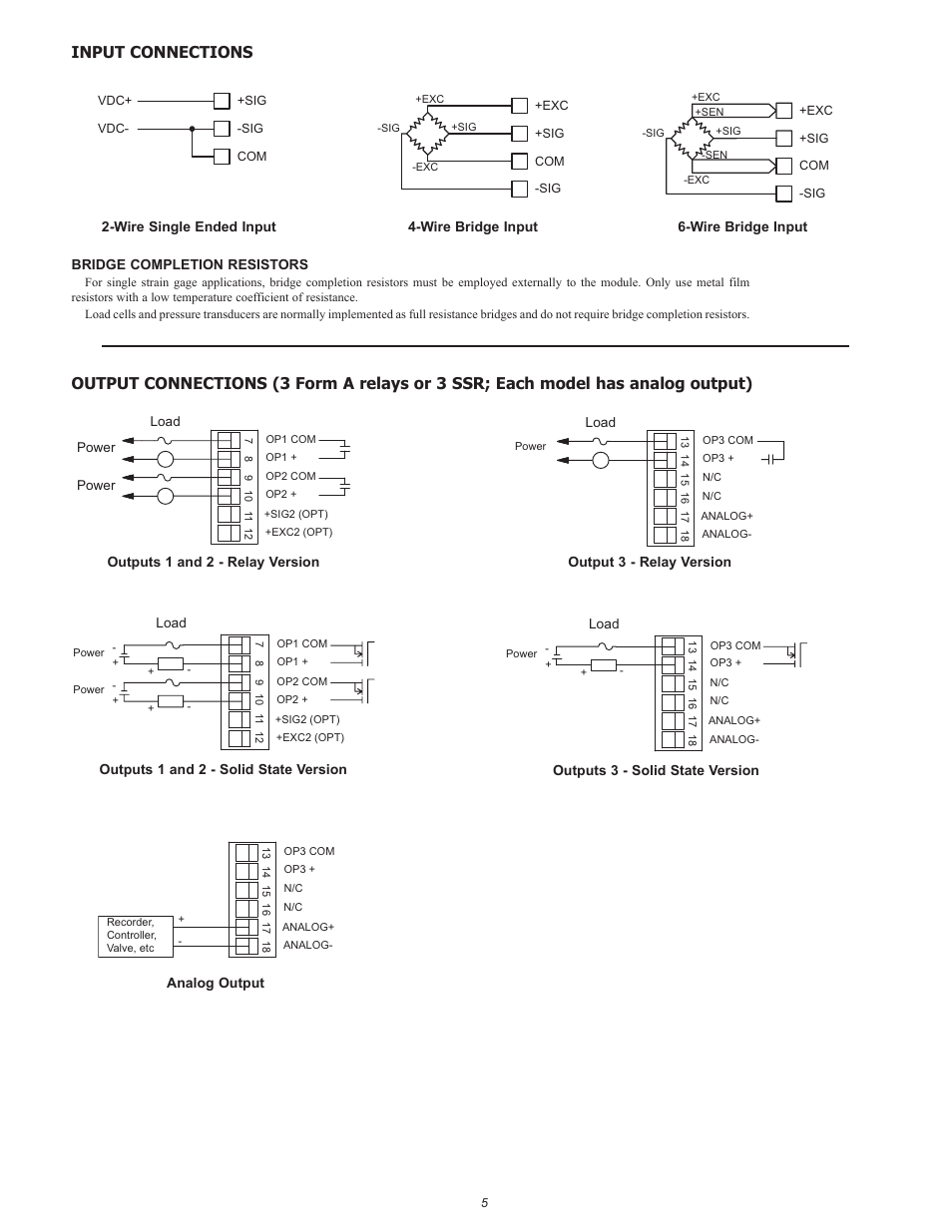 Input connections | Red Lion GMSG1 Strain Gage Input Module User Manual | Page 5 / 8