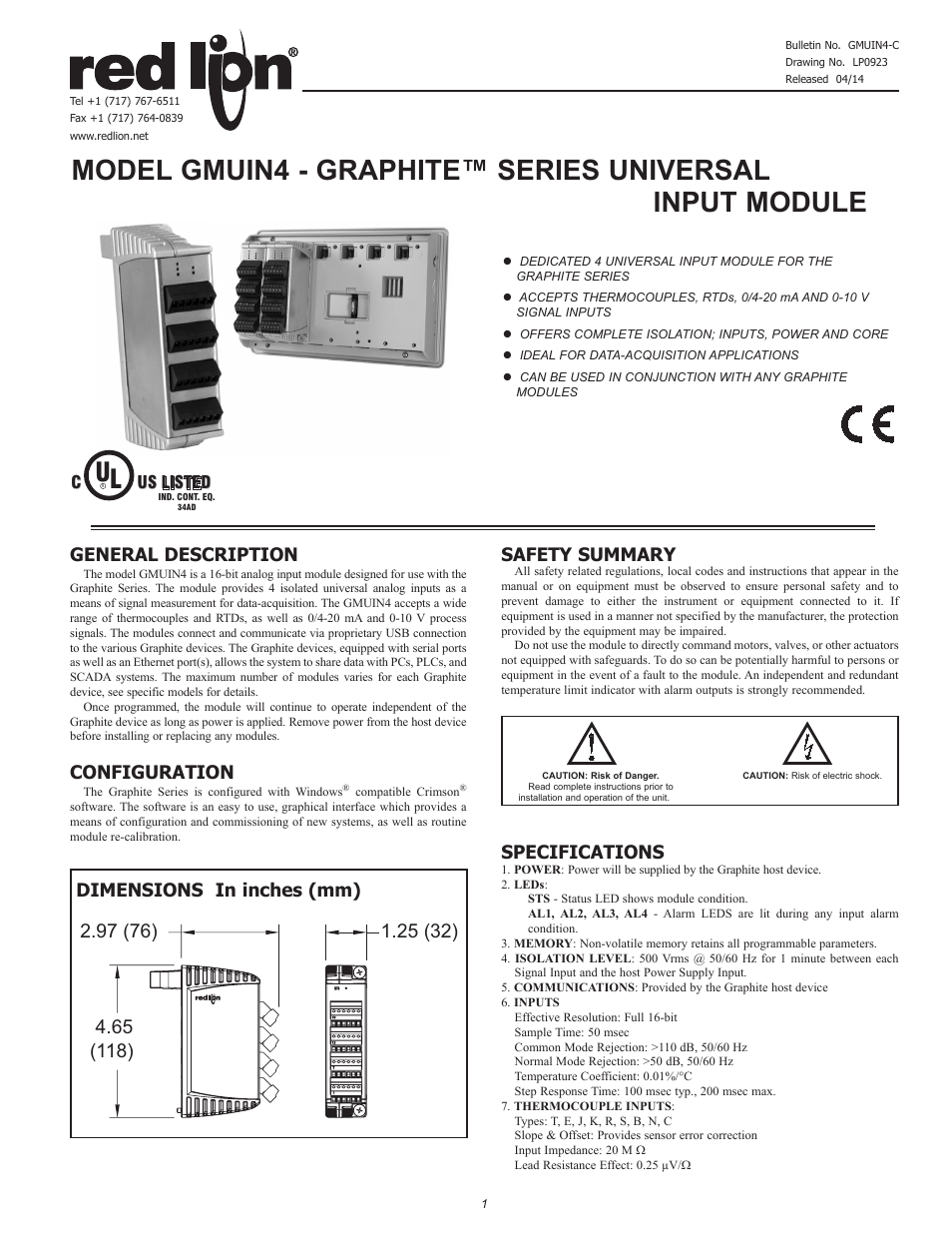 Red Lion GMUIN4 Universal Input Module User Manual | 8 pages