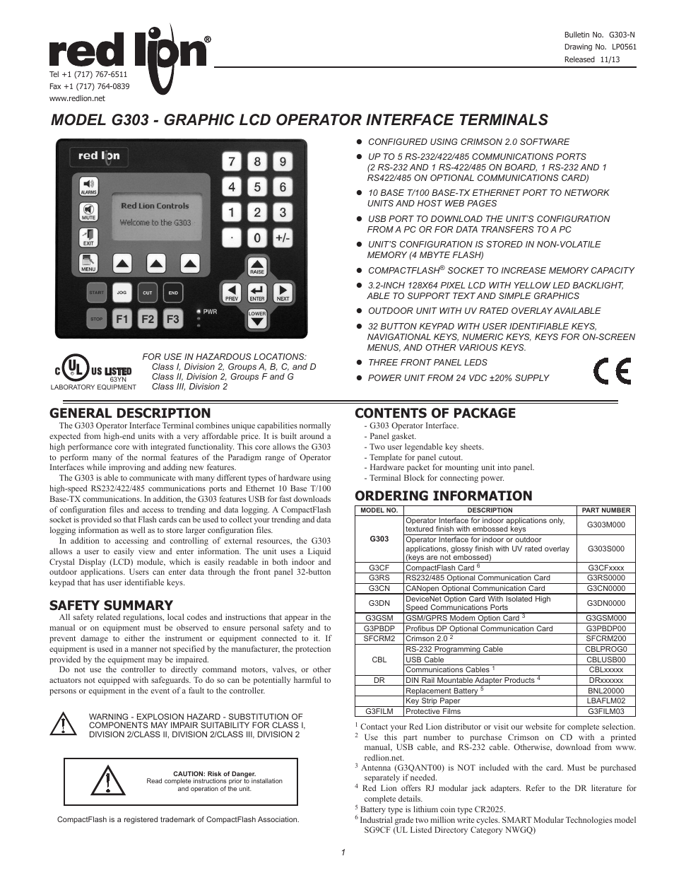 Red Lion G303 3" Monochrome Operator Panel User Manual | 8 pages