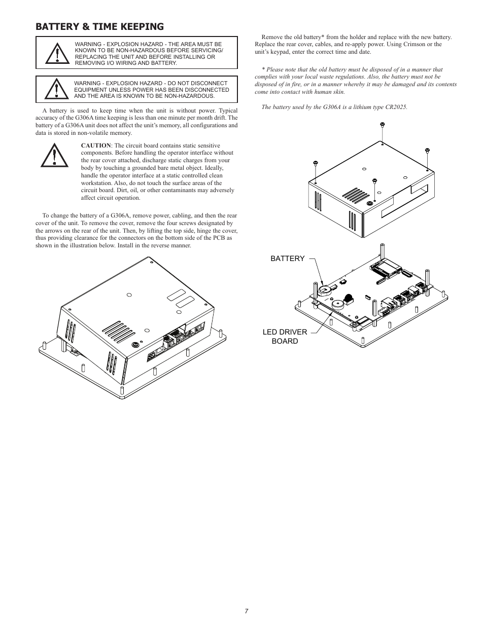 Battery & time keeping | Red Lion G306 5.7" Ultra-STN Color Touch Panel User Manual | Page 7 / 8