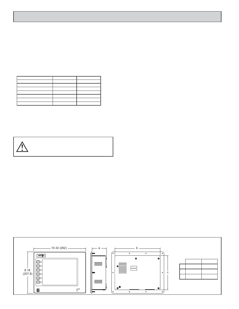 Pecifications, Dimensions in inches (mm) | Red Lion G308 G308A 8.4" TFT and G308C 7.7 DSTN Color Touch Panels" User Manual | Page 2 / 8