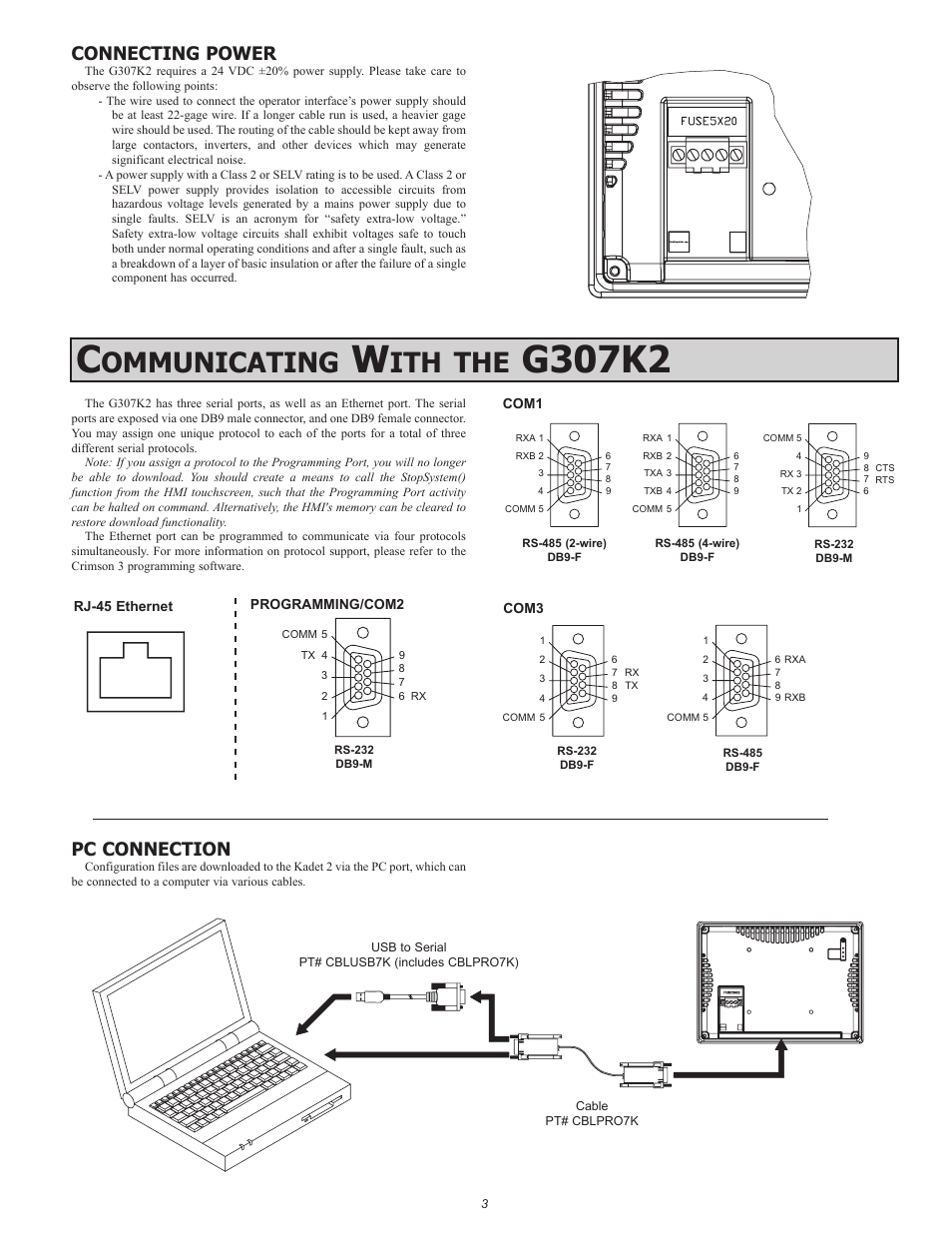 G307k2, Ommunicating, Connecting power | Pc connection | Red Lion G307K2 7" Operator Interface with TFT Display User Manual | Page 3 / 4