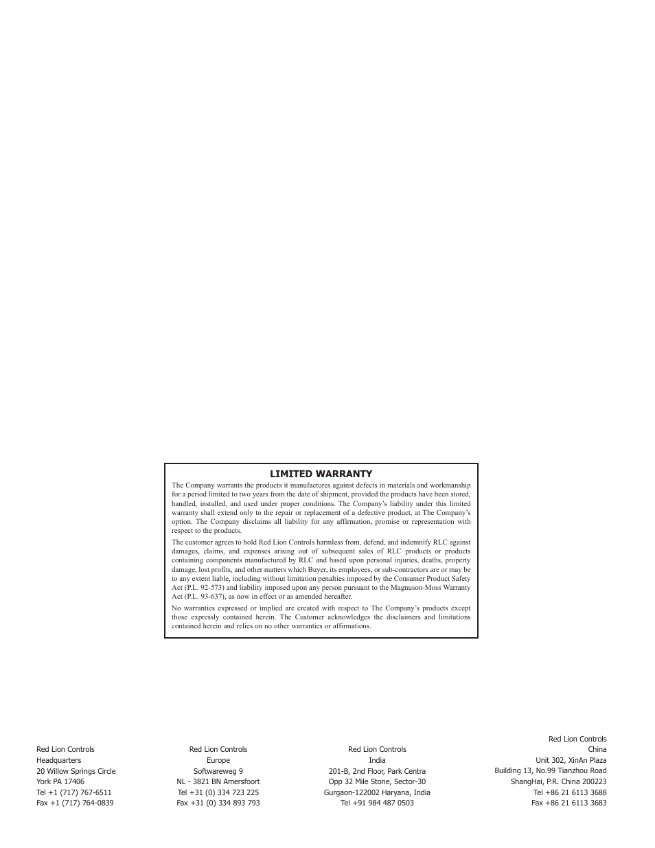 Limited warranty | Red Lion Data Station Plus User Manual | Page 8 / 8