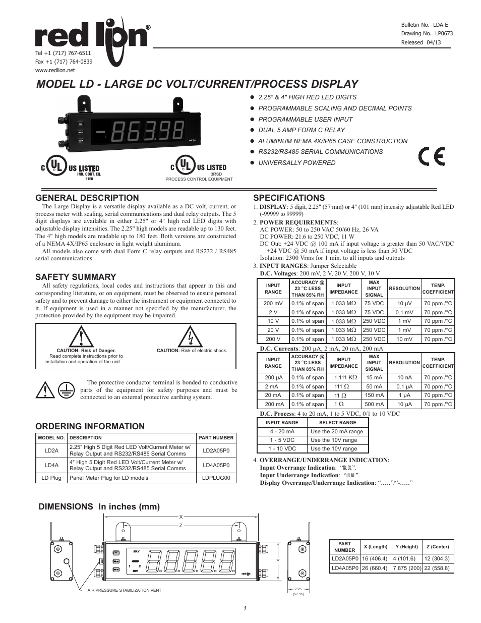 Red Lion LDA User Manual | 16 pages