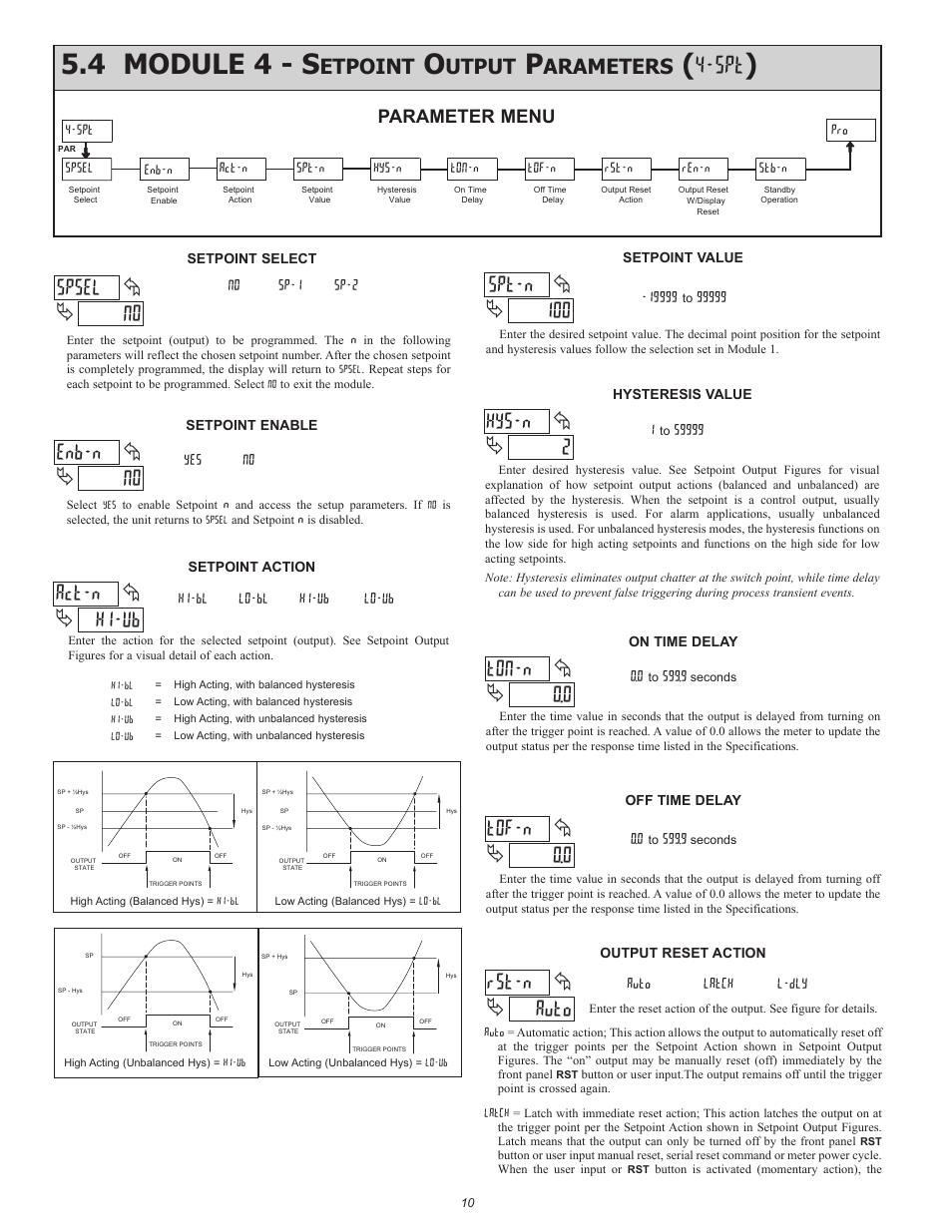 0 ton-n, 0 tof-n, Auto rst-n | 100 spt-n, 2hys-n, 4 module 4 - s, No spsel, No enb-n, Hi-ub act-n, Etpoint | Red Lion LDA User Manual | Page 10 / 16