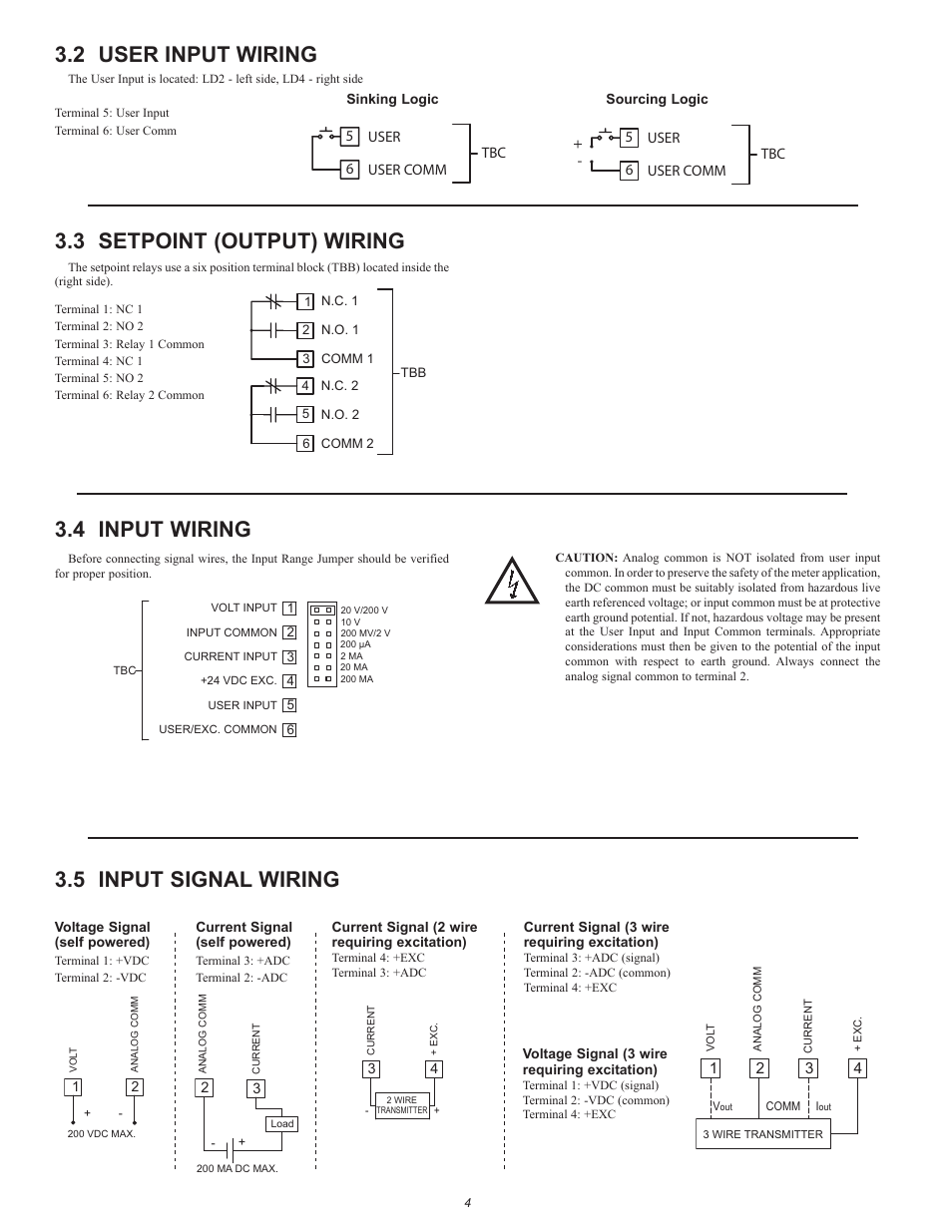 4 input wiring 3.2 user input wiring, 3 setpoint (output) wiring, 5 input signal wiring | Red Lion LDA User Manual | Page 4 / 16