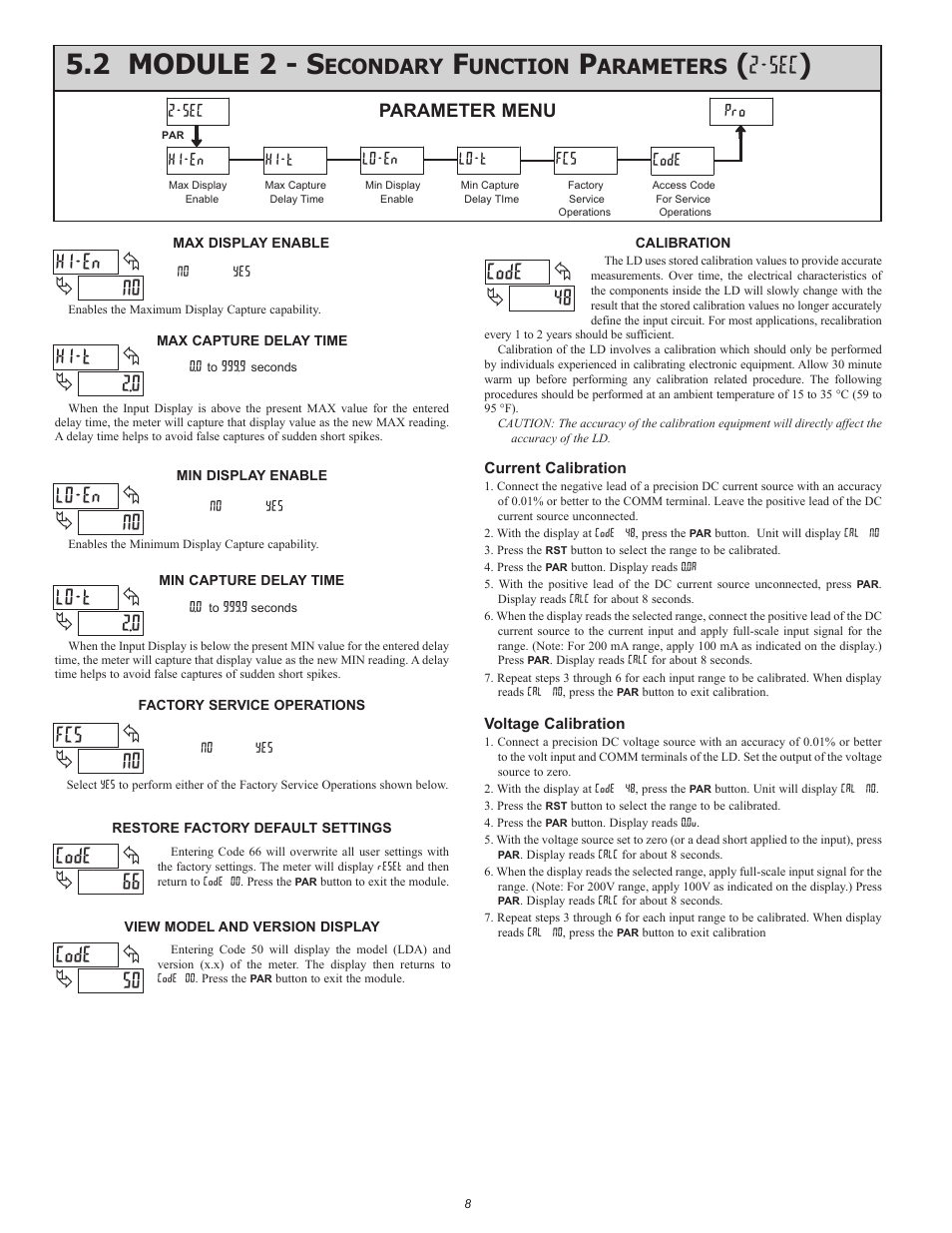 No lo-en, No fcs, 0 lo-t | 66 code, 50 code, 0 hi-t, No hi-en, Sec hi-en hi-t lo-en lo-t fcs code pro, Econdary, Unction | Red Lion LDA User Manual | Page 8 / 16