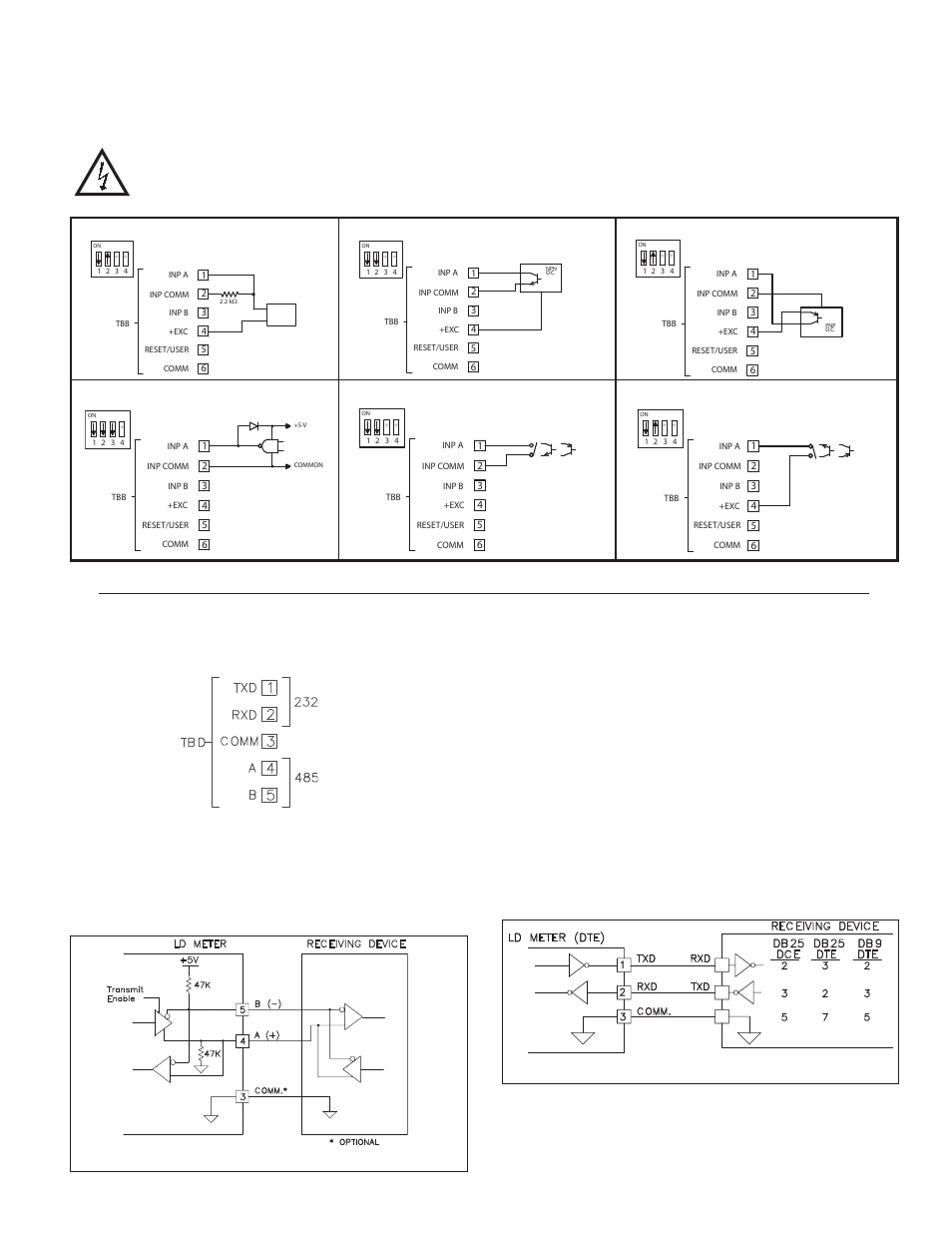 4 input wiring, 5 serial wiring, Rs232 communications | Rs485 communications | Red Lion LDT User Manual | Page 5 / 16