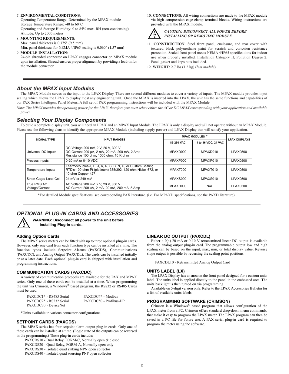 Selecting your display components | Red Lion LPAX/MPAX User Manual | Page 2 / 4
