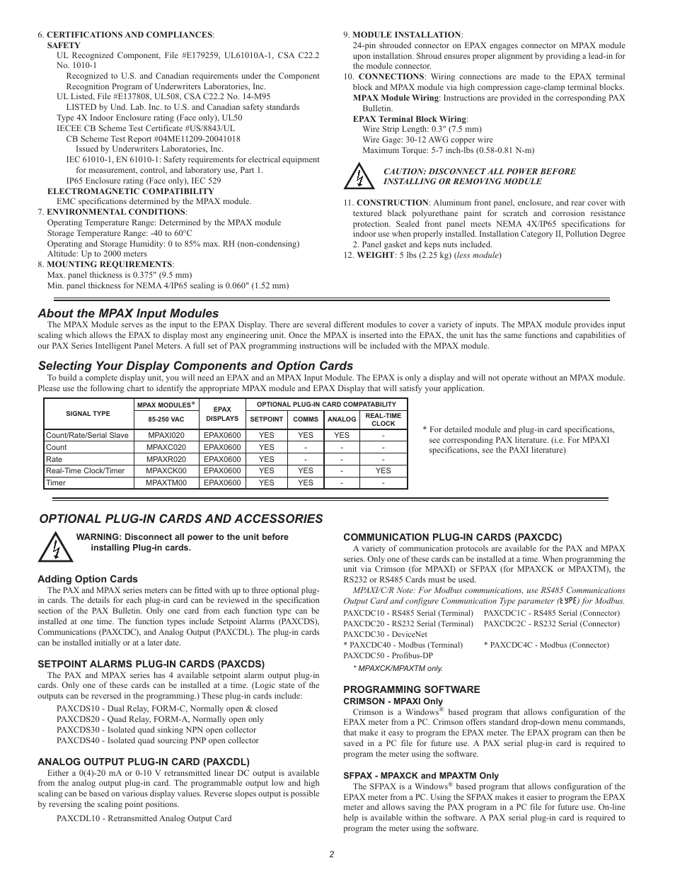 Selecting your display components and option cards | Red Lion EPAX/MPAX User Manual | Page 2 / 8