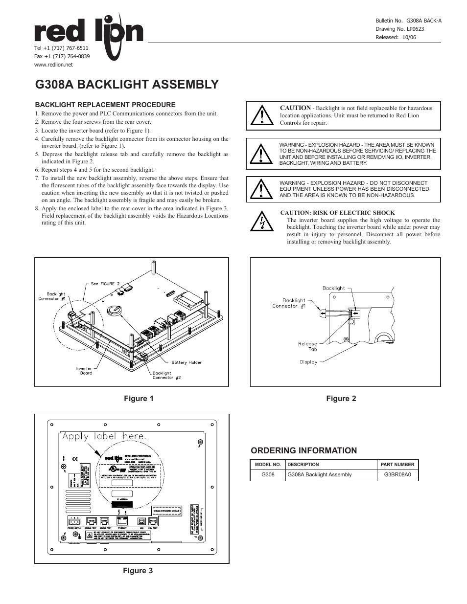 Red Lion G308A Replacement Backlight User Manual | 1 page