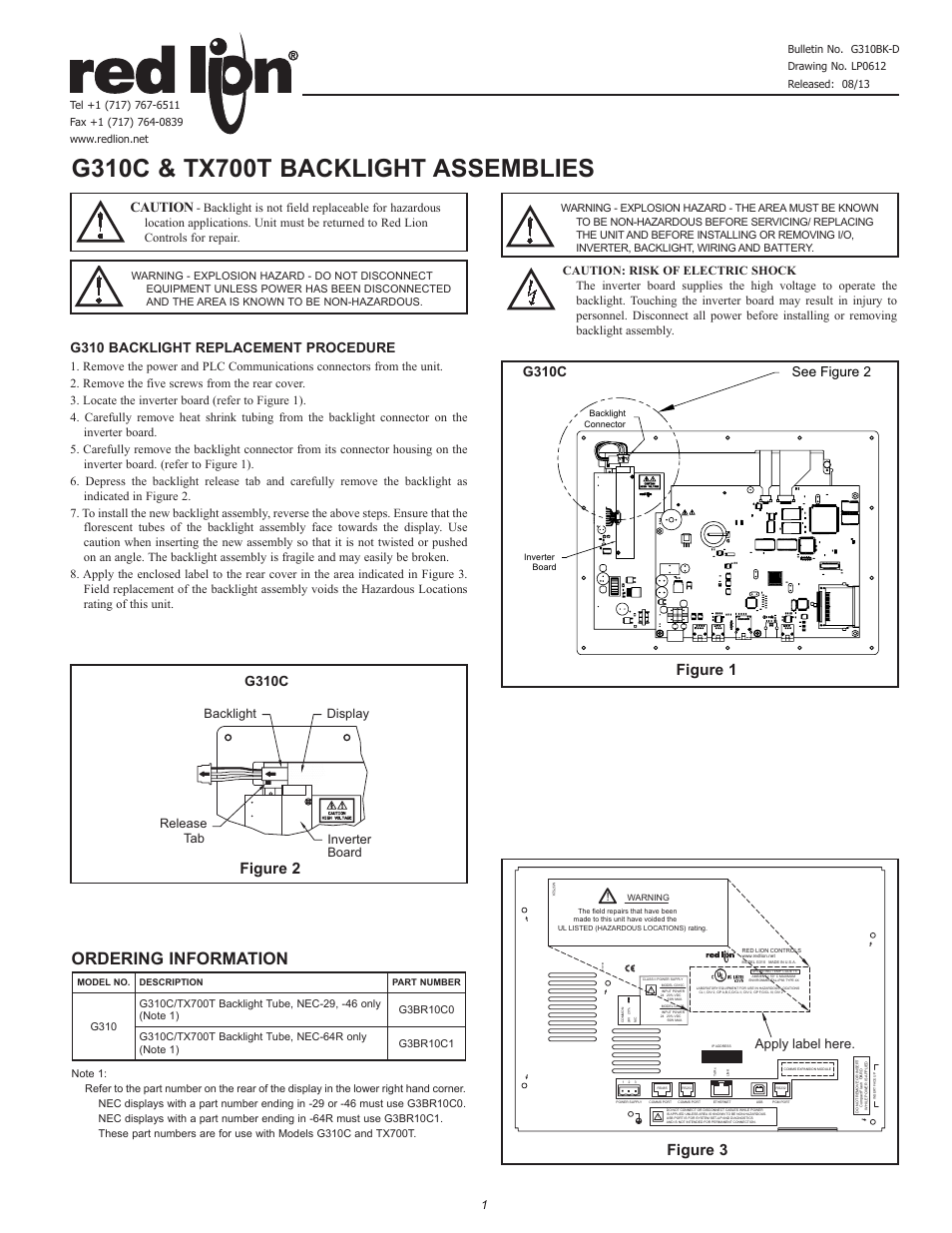 Red Lion G310 Replacement Backlight User Manual | 2 pages