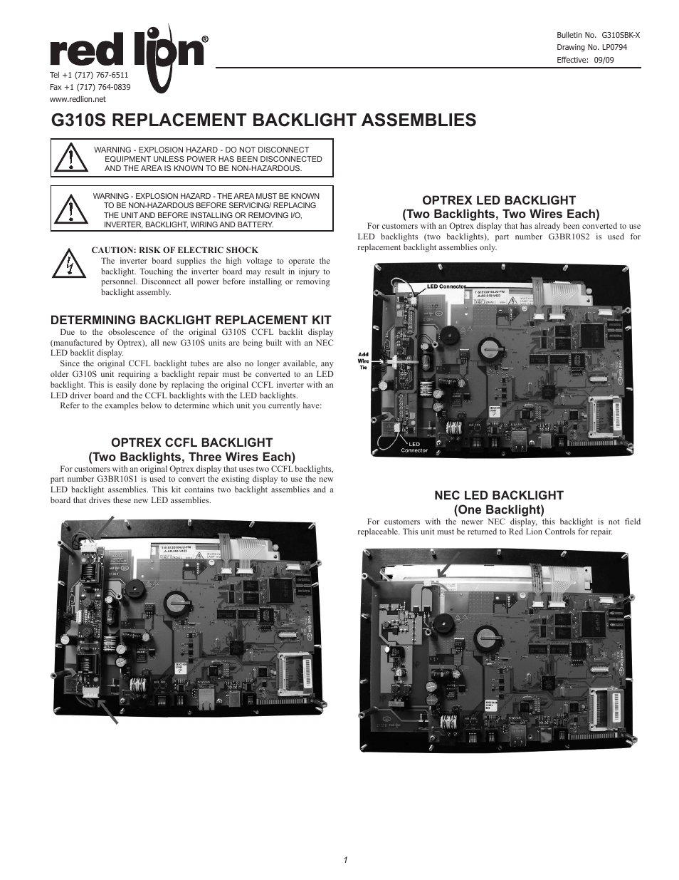 Red Lion G310S Replacement Backlight User Manual | 2 pages