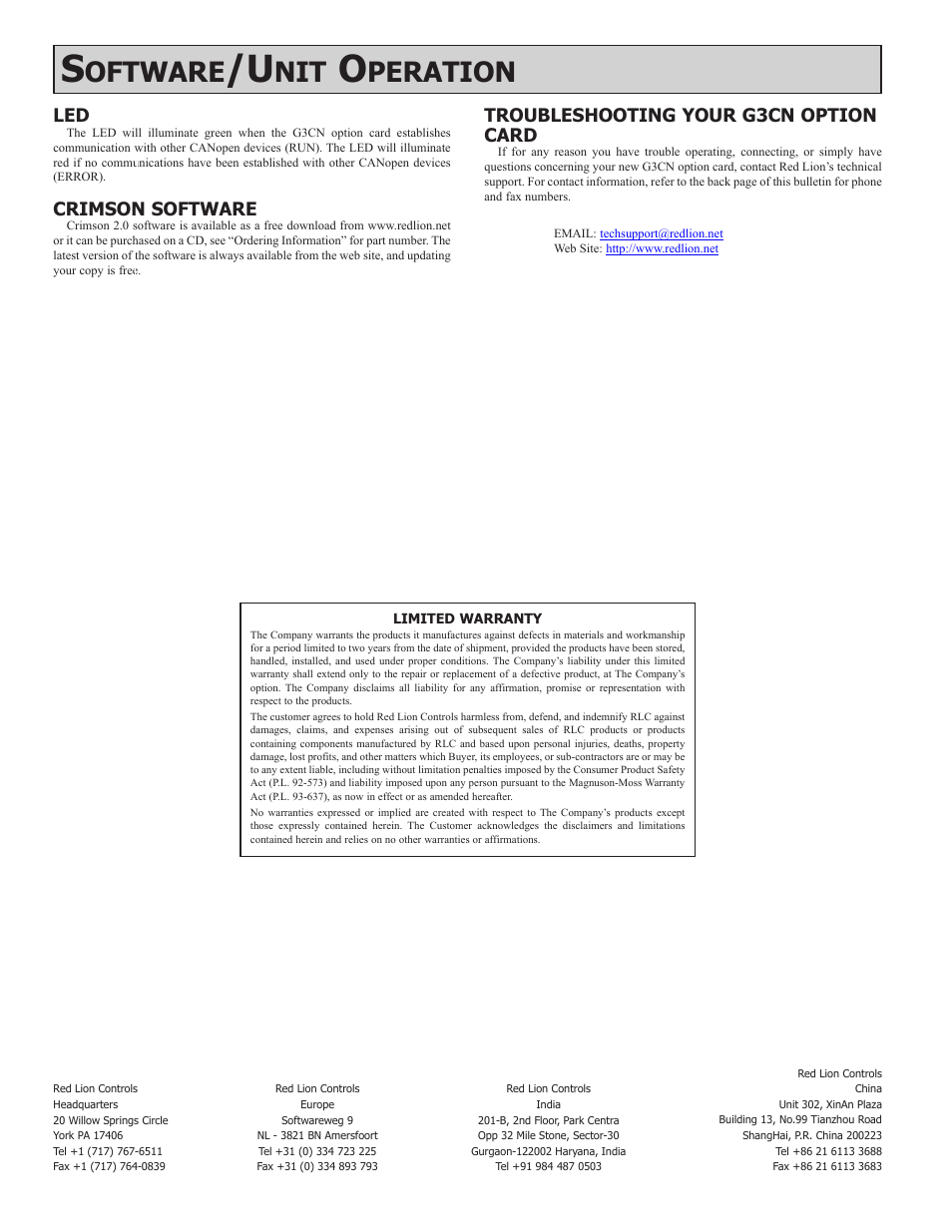 Oftware, Peration, Crimson software | Troubleshooting your g3cn option card | Red Lion G3CN User Manual | Page 4 / 4