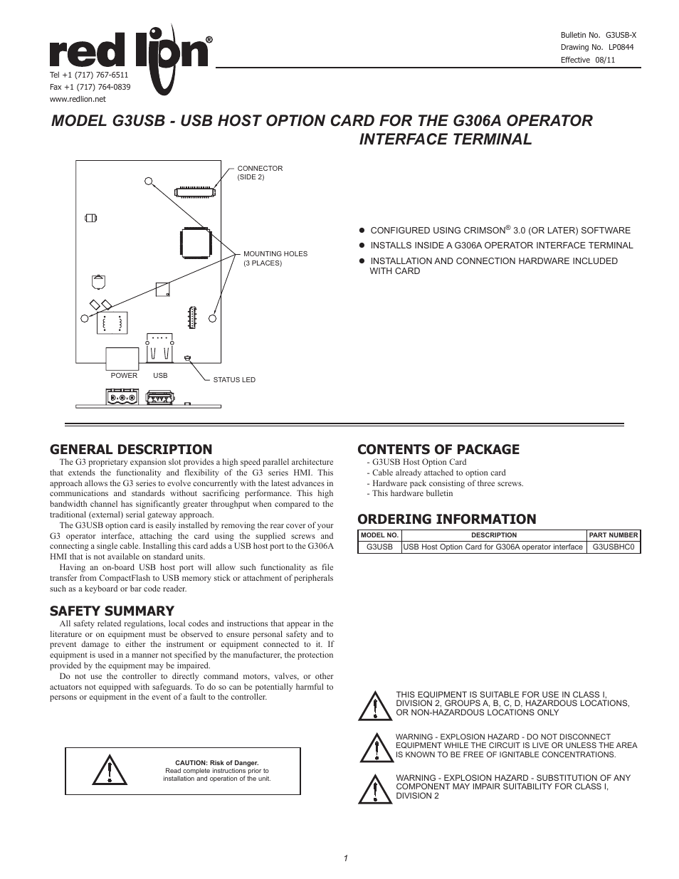 Red Lion G3USB User Manual | 4 pages