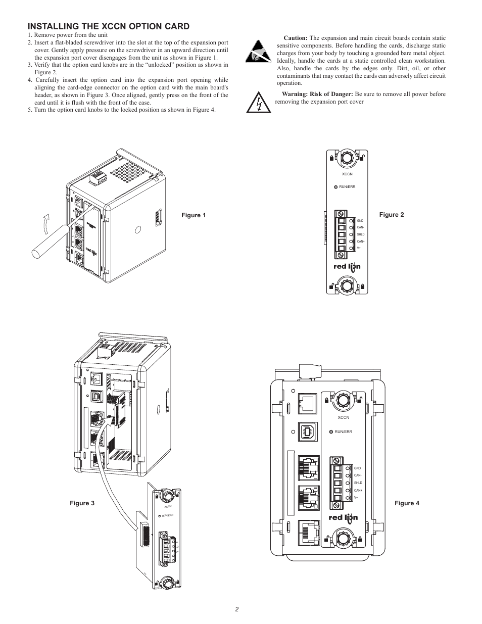 Installing the xccn option card | Red Lion XCCN User Manual | Page 2 / 4