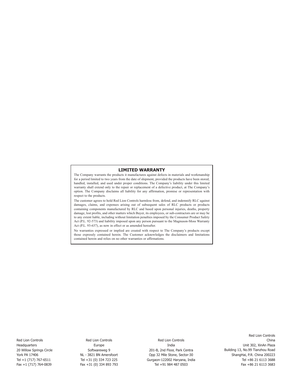 Limited warranty | Red Lion XCCN User Manual | Page 4 / 4