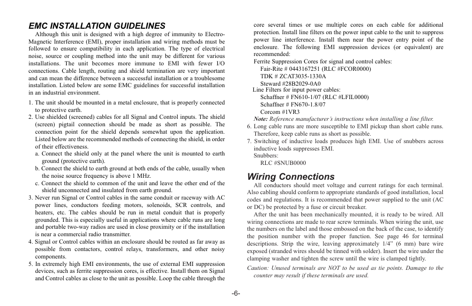 Wiring connections, Emc installation guidelines | Red Lion C48C User Manual | Page 12 / 57