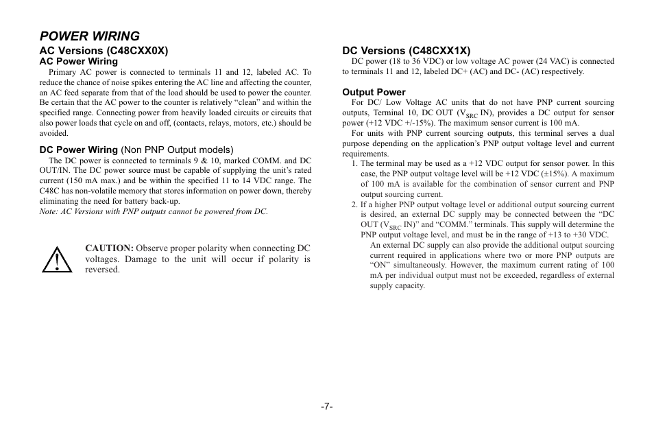 Power wiring | Red Lion C48C User Manual | Page 13 / 57