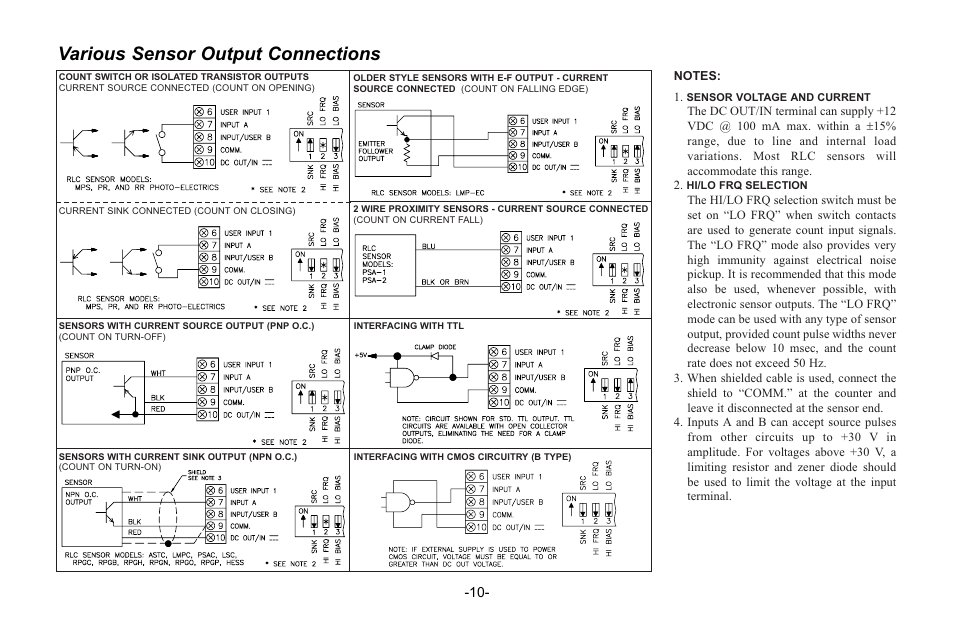 Various sensor output connections | Red Lion C48C User Manual | Page 16 / 57