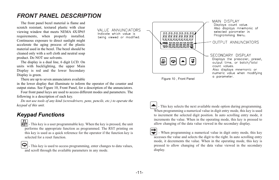 Front panel description, Keypad functions | Red Lion C48C User Manual | Page 17 / 57