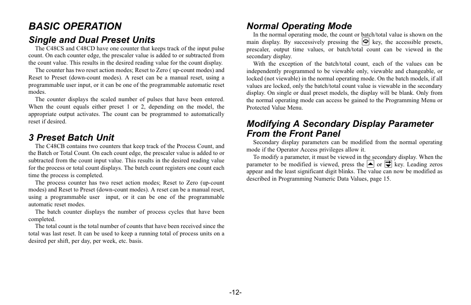 Basic operation, Single and dual preset units, 3 preset batch unit | Normal operating mode | Red Lion C48C User Manual | Page 18 / 57
