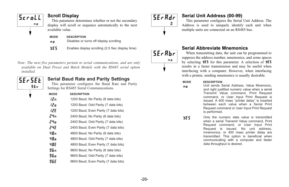 Scroll, Serset, Seradr | Serabr, No yes | Red Lion C48C User Manual | Page 32 / 57