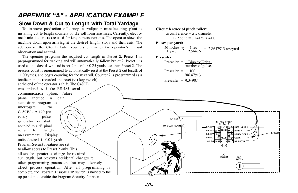 Appendix “a” - application example, Slow down & cut to length with total yardage | Red Lion C48C User Manual | Page 43 / 57
