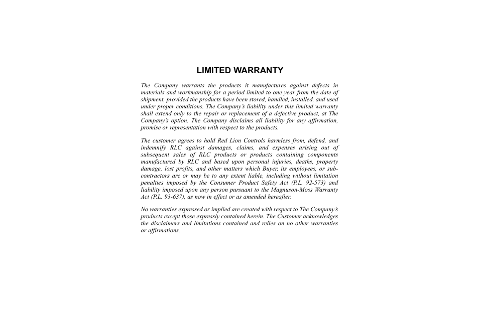 Limited warranty | Red Lion C48C User Manual | Page 56 / 57
