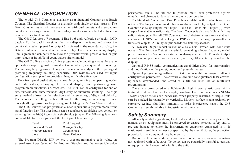 General description, Safety summary | Red Lion C48C User Manual | Page 7 / 57