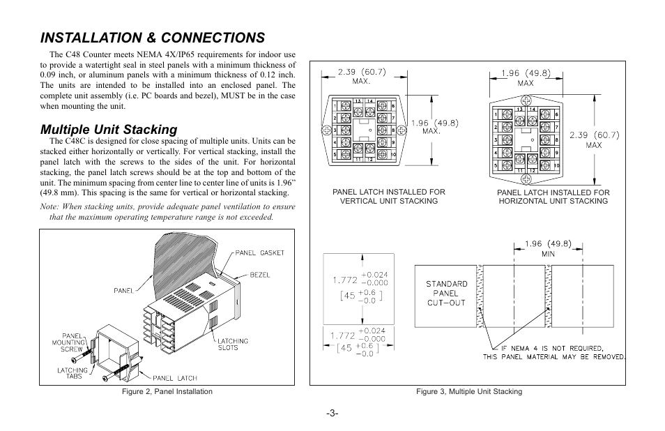 Installation & connections, Multiple unit stacking | Red Lion C48C User Manual | Page 9 / 57