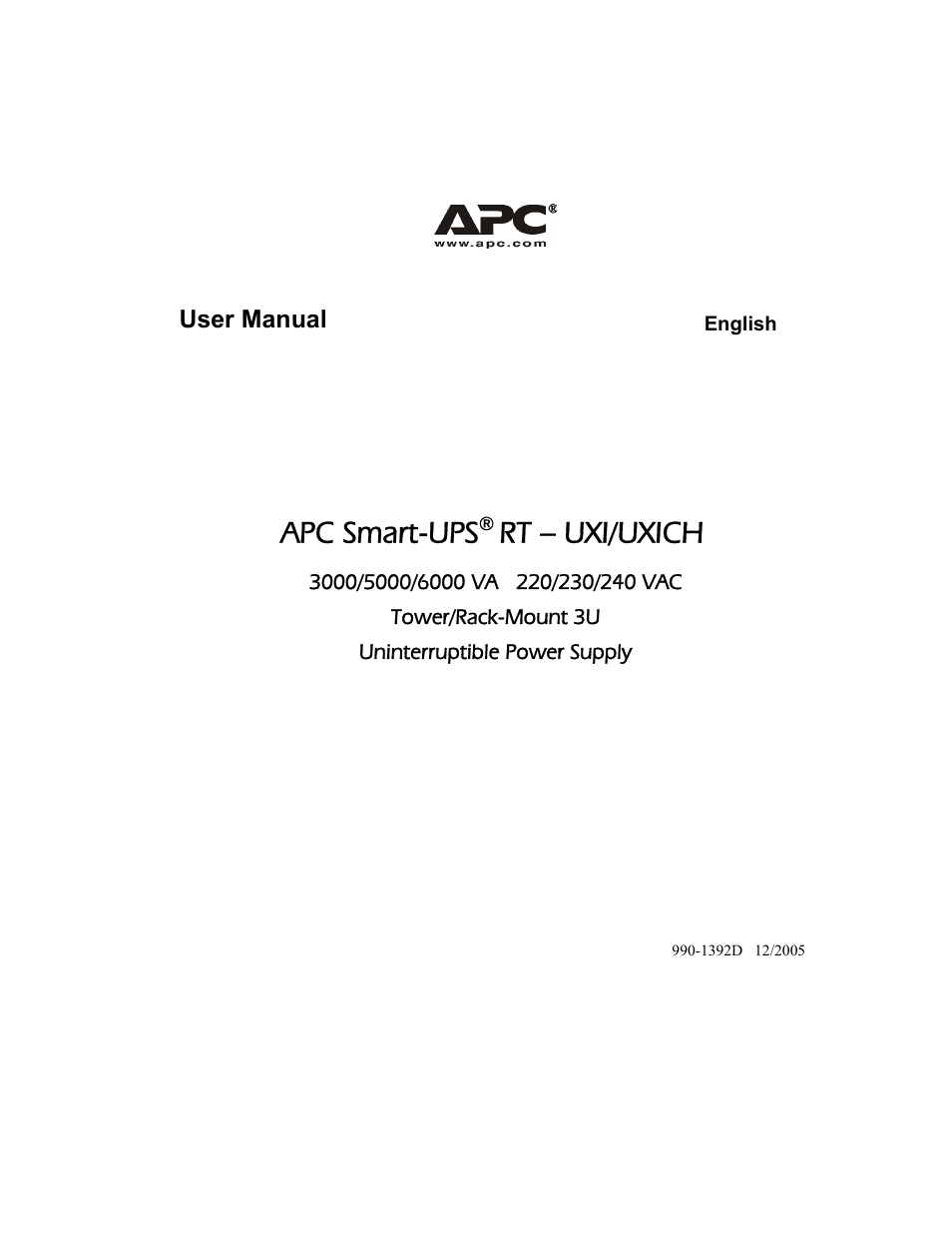 American Power Conversion RT-UXICH User Manual | 20 pages