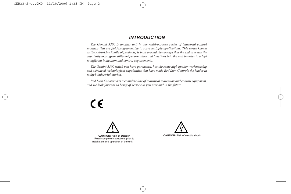 Introduction | Red Lion GEMINI 33 User Manual | Page 2 / 52