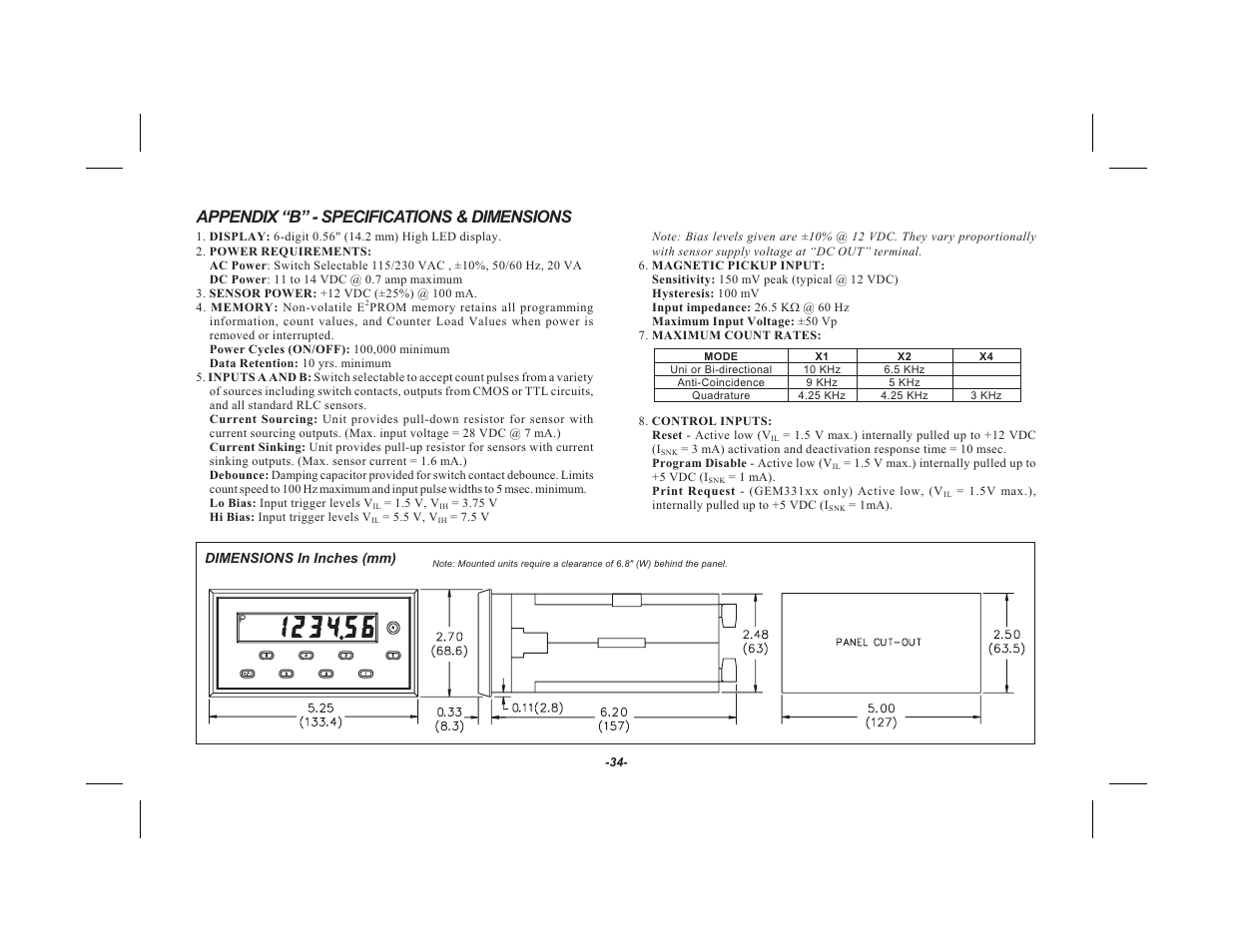 Appendix “b” - specifications & dimensions | Red Lion GEMINI 33 User Manual | Page 36 / 52