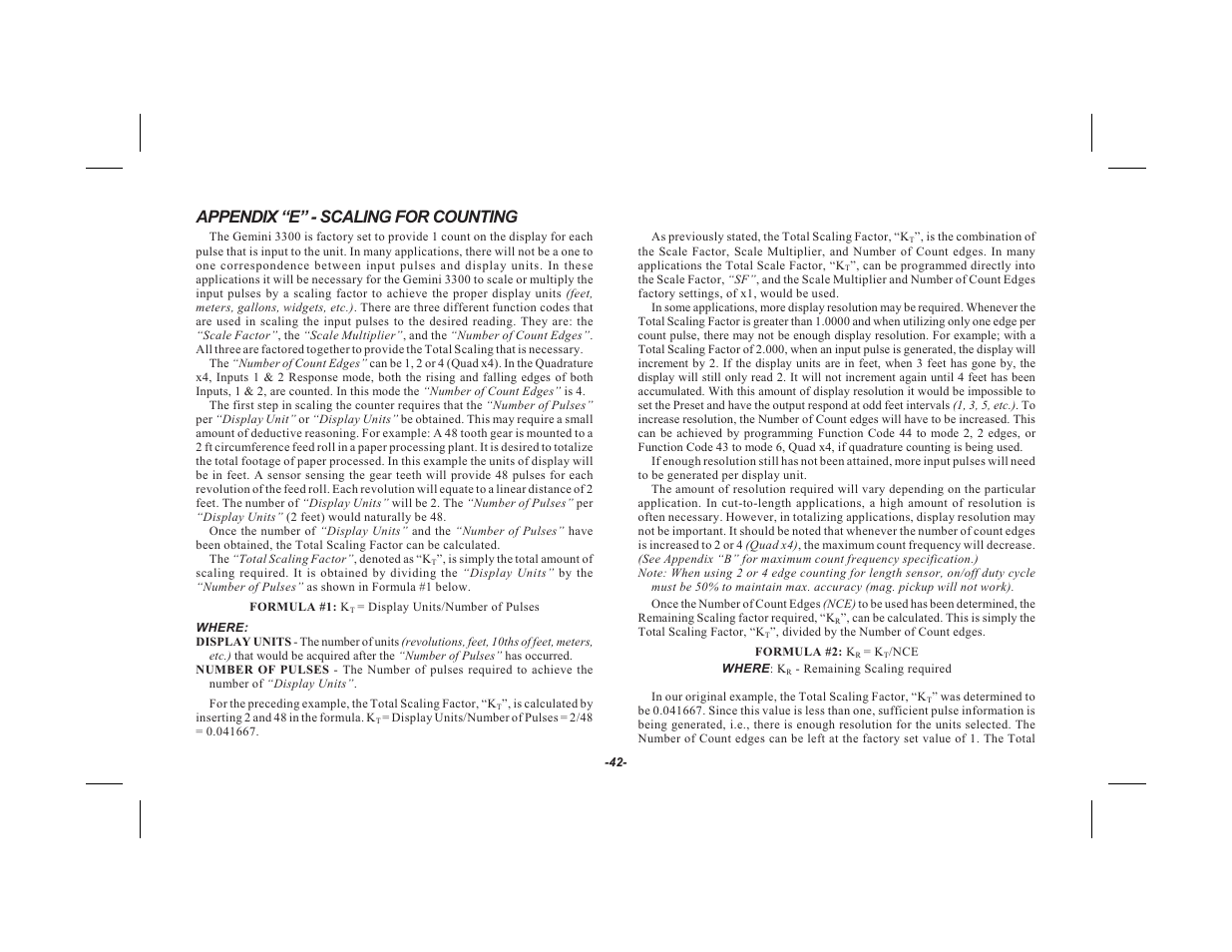 Appendix “e” - scaling for counting | Red Lion GEMINI 33 User Manual | Page 44 / 52