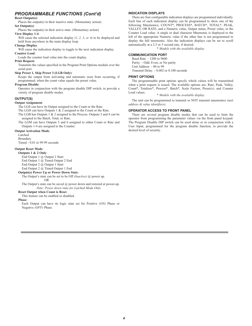 Programmable functions (cont’d) | Red Lion LEGEND User Manual | Page 4 / 8