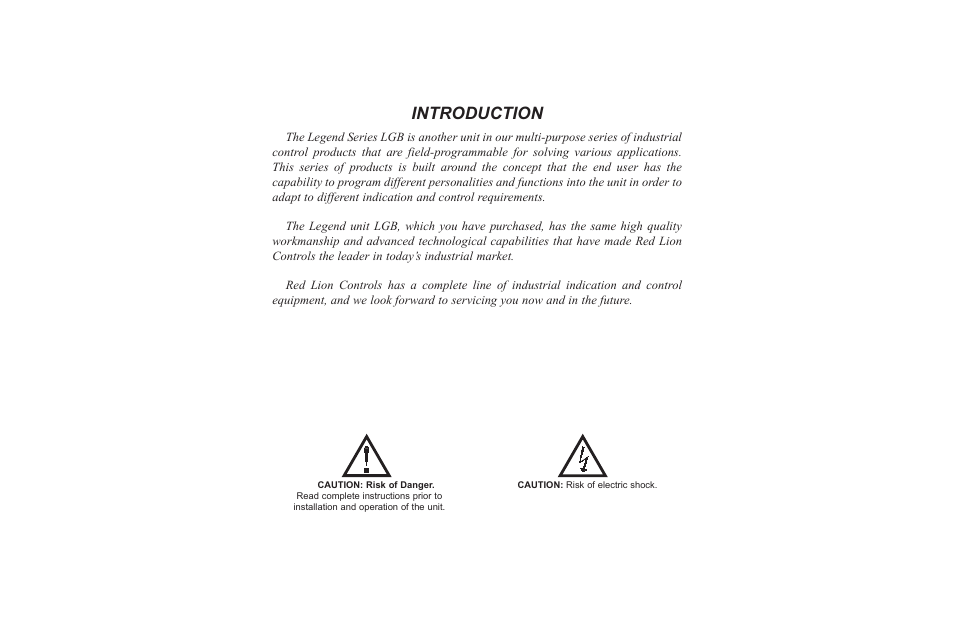Introduction | Red Lion LEGEND User Manual | Page 2 / 62