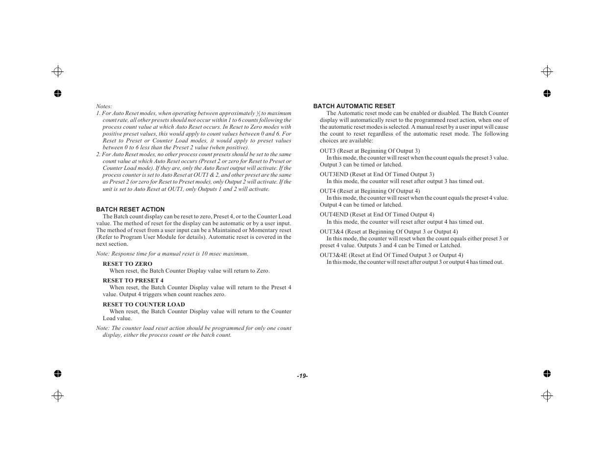 Batch reset action 19, Batch automatic reset 19 | Red Lion LEGEND User Manual | Page 21 / 62