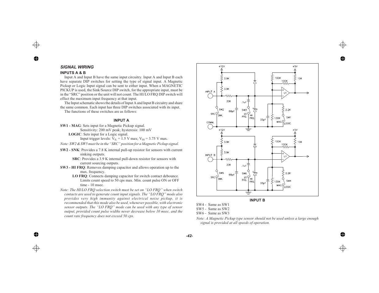 Signal wiring 42, Inputs a & b 42 | Red Lion LEGEND User Manual | Page 44 / 62