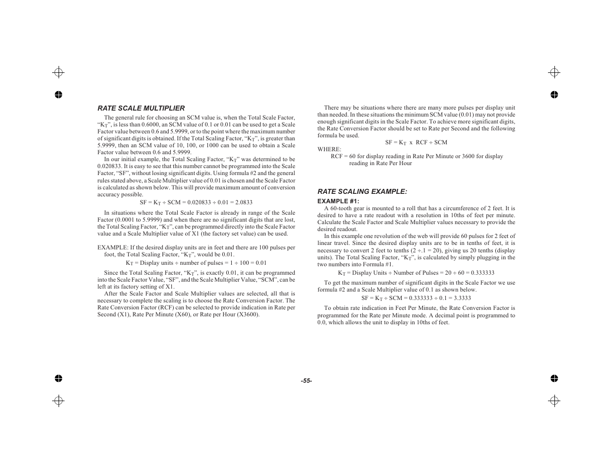 Rate scale multiplier 55, Rate scaling example: 55 | Red Lion LEGEND User Manual | Page 57 / 62