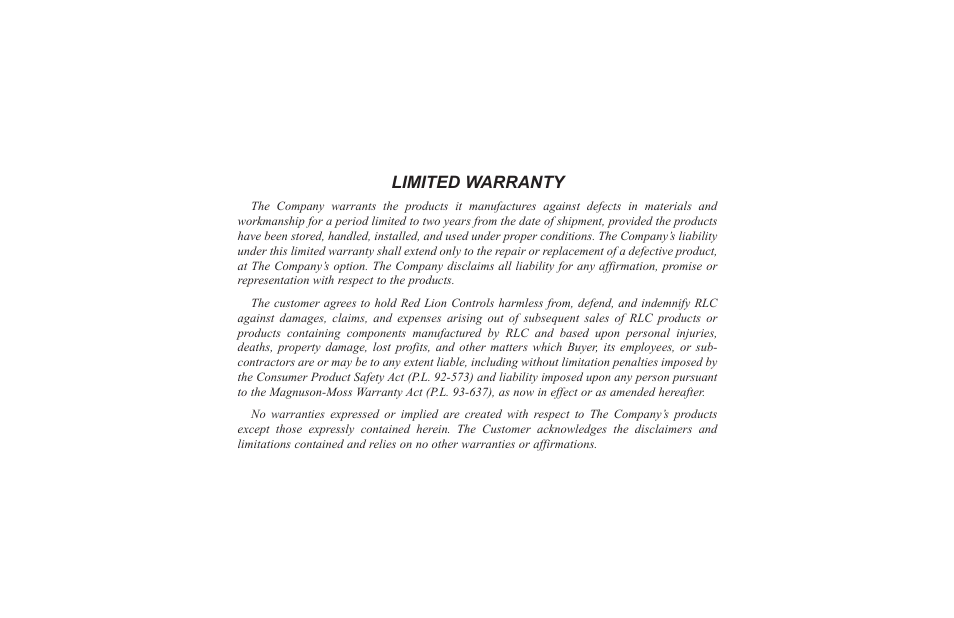 Limited warranty | Red Lion LEGEND User Manual | Page 61 / 62