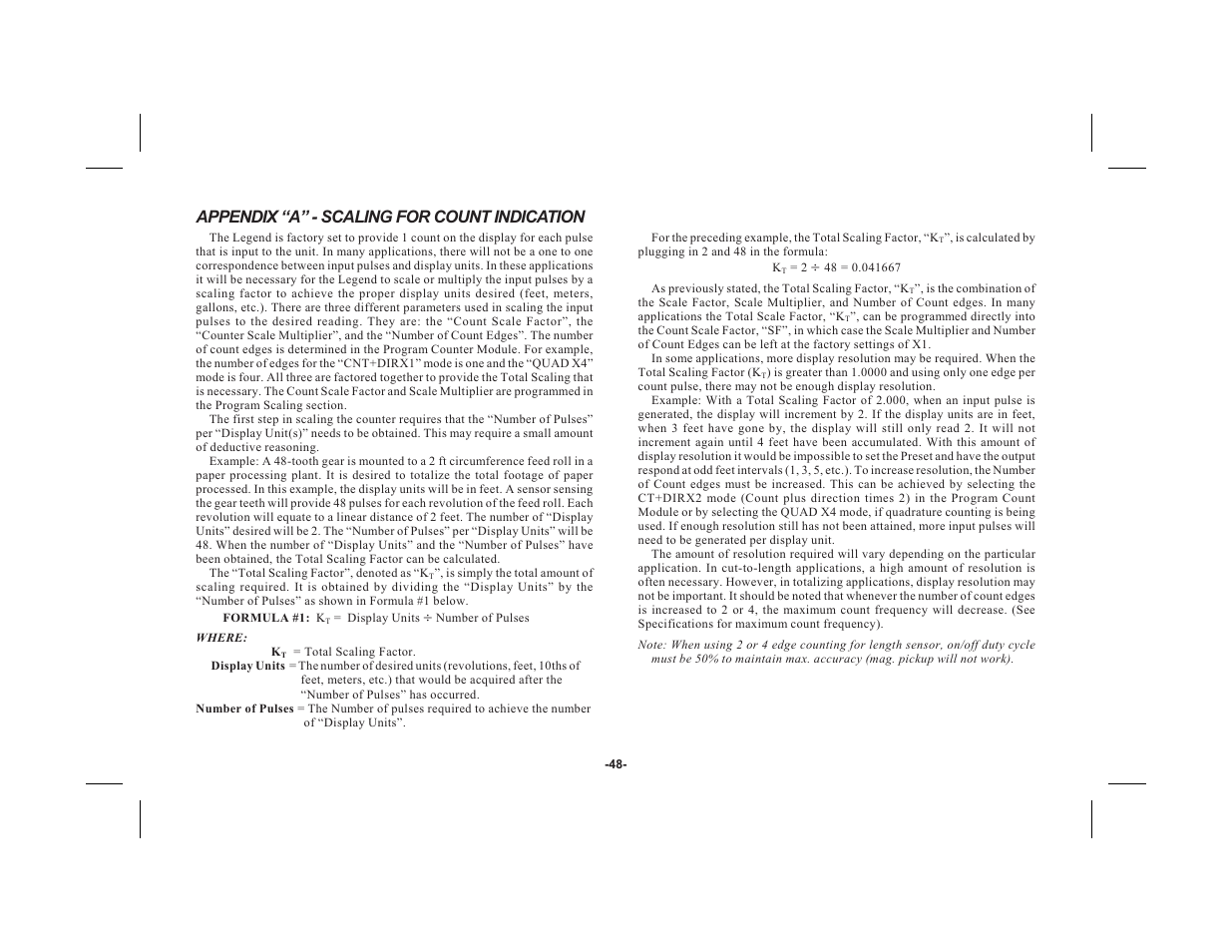 Appendix “a” - scaling for count indication | Red Lion LEGEND User Manual | Page 50 / 60