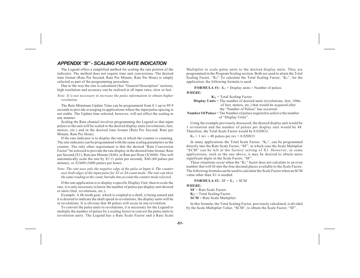 Appendix “b” - scaling for rate indication | Red Lion LEGEND User Manual | Page 53 / 60