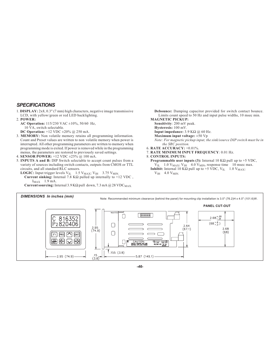Specifications | Red Lion LEGEND User Manual | Page 48 / 64