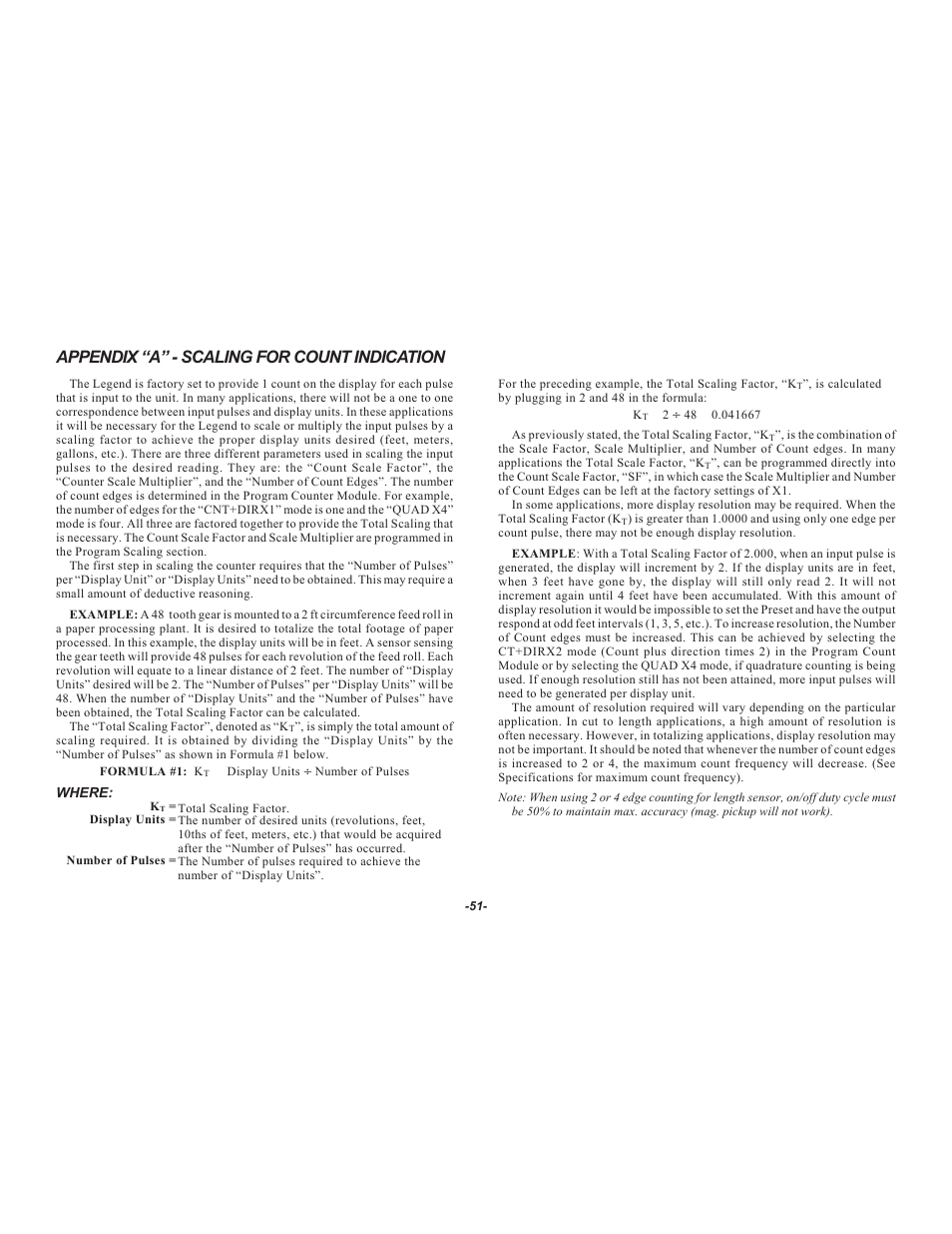 Appendix “a” - scaling for count indication | Red Lion LEGEND User Manual | Page 53 / 64