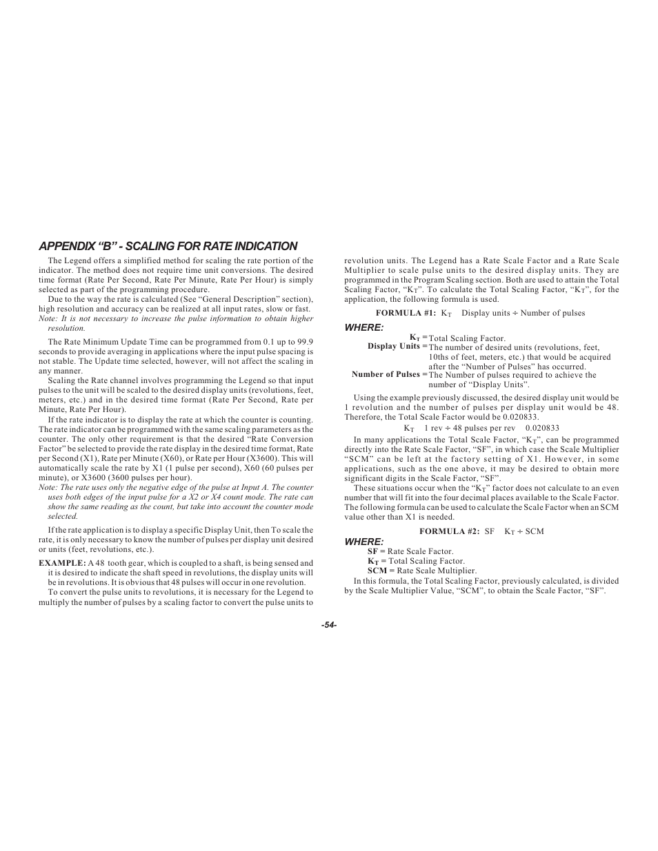 Appendix “b” - scaling for rate indication | Red Lion LEGEND User Manual | Page 56 / 64
