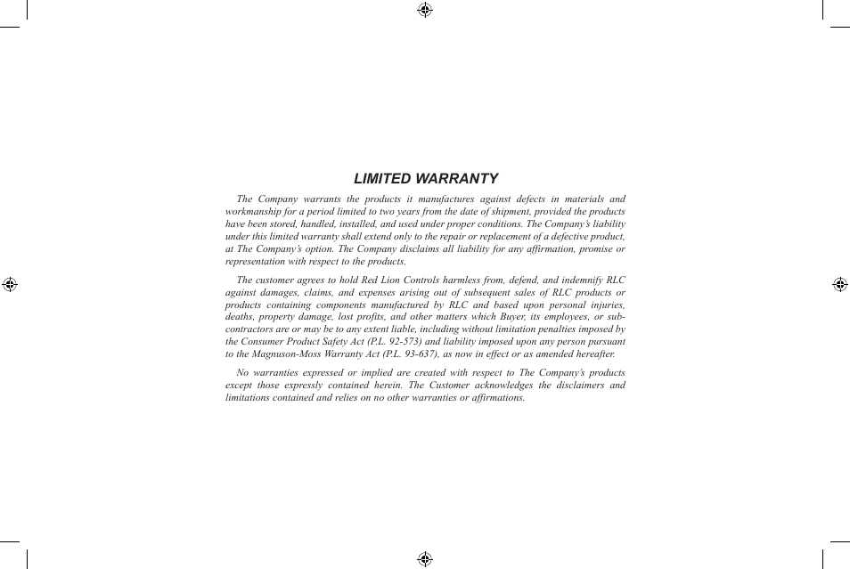 Limited warranty | Red Lion LEGEND User Manual | Page 63 / 64