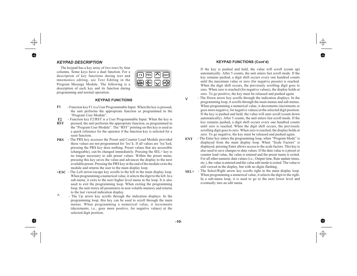 Keypad description 10, Keypad functions 10 | Red Lion LEGEND User Manual | Page 12 / 75